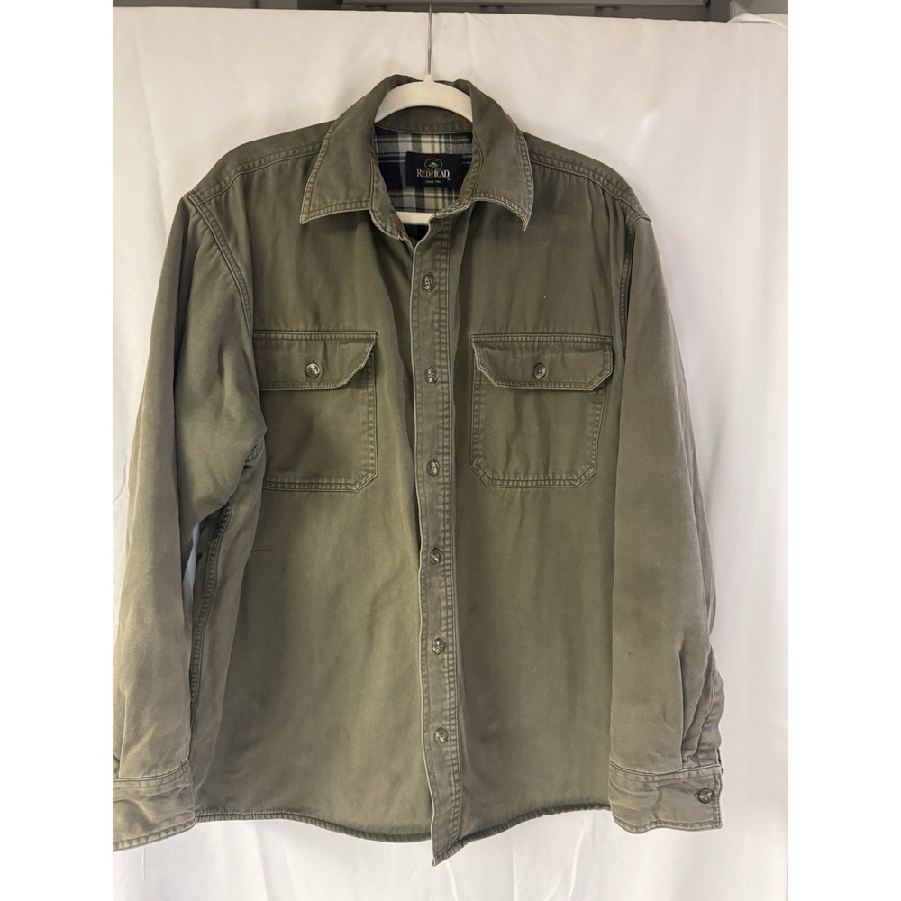 Redhead Twill Button Jacket W/ Quilted Lines Sleeves And Flannel Lined Body Sz L